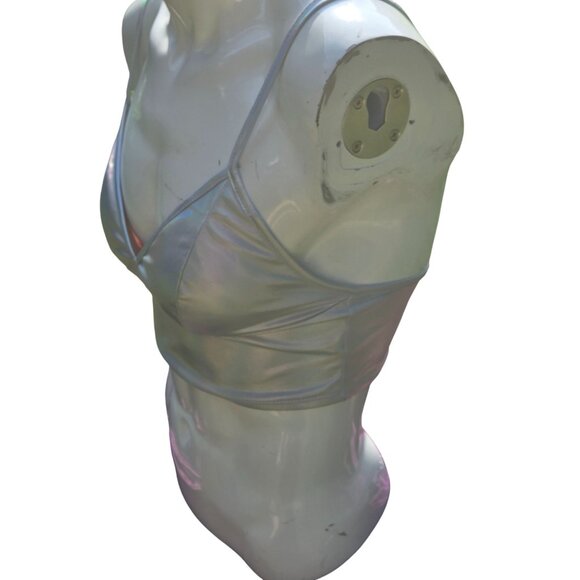Holographic Silver Crop Top *Tube Bra*Adj Straps*Femboy*Sissy*Cosplay*L*NIP - Picture 4 of 11